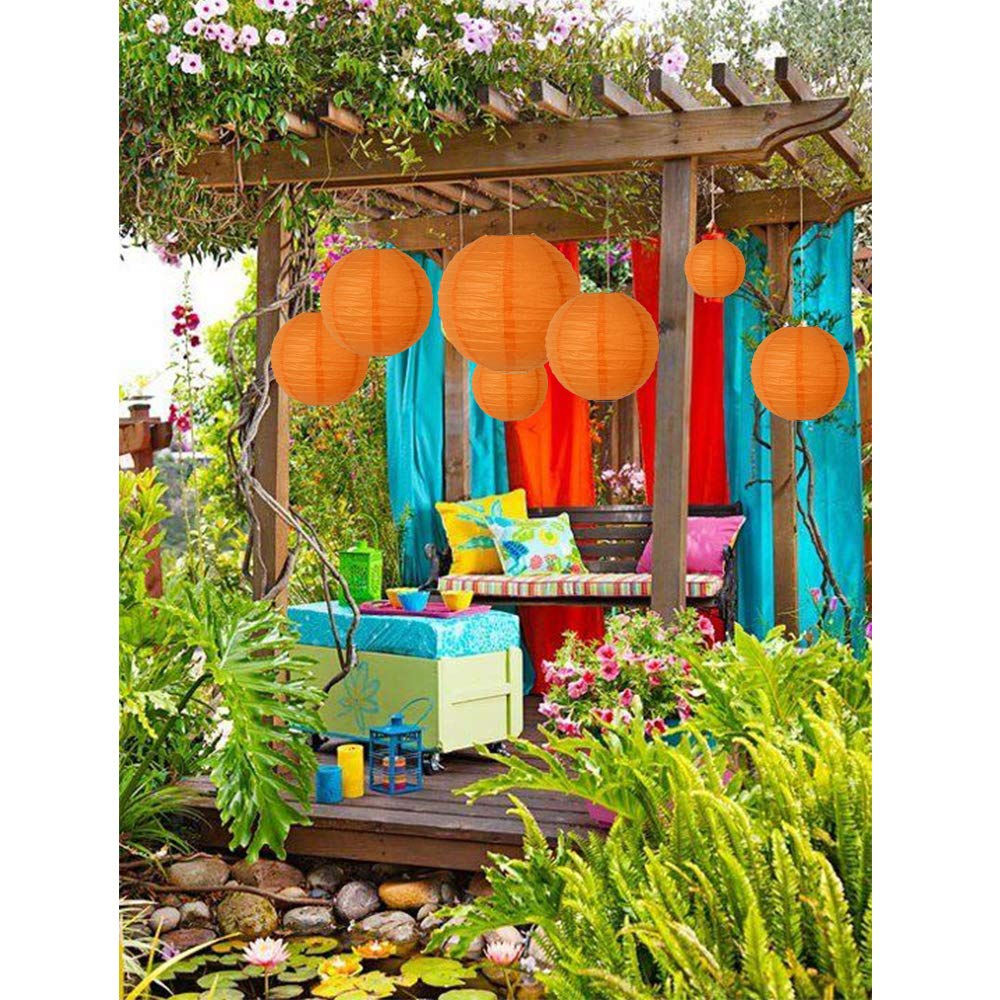 BEISHIDA Orange Paper Lanterns, 10 Packs, 4-12 Inch, Metal, Decorative Hanging Lanterns for Birthday, Wedding, Halloween, Home Decor
