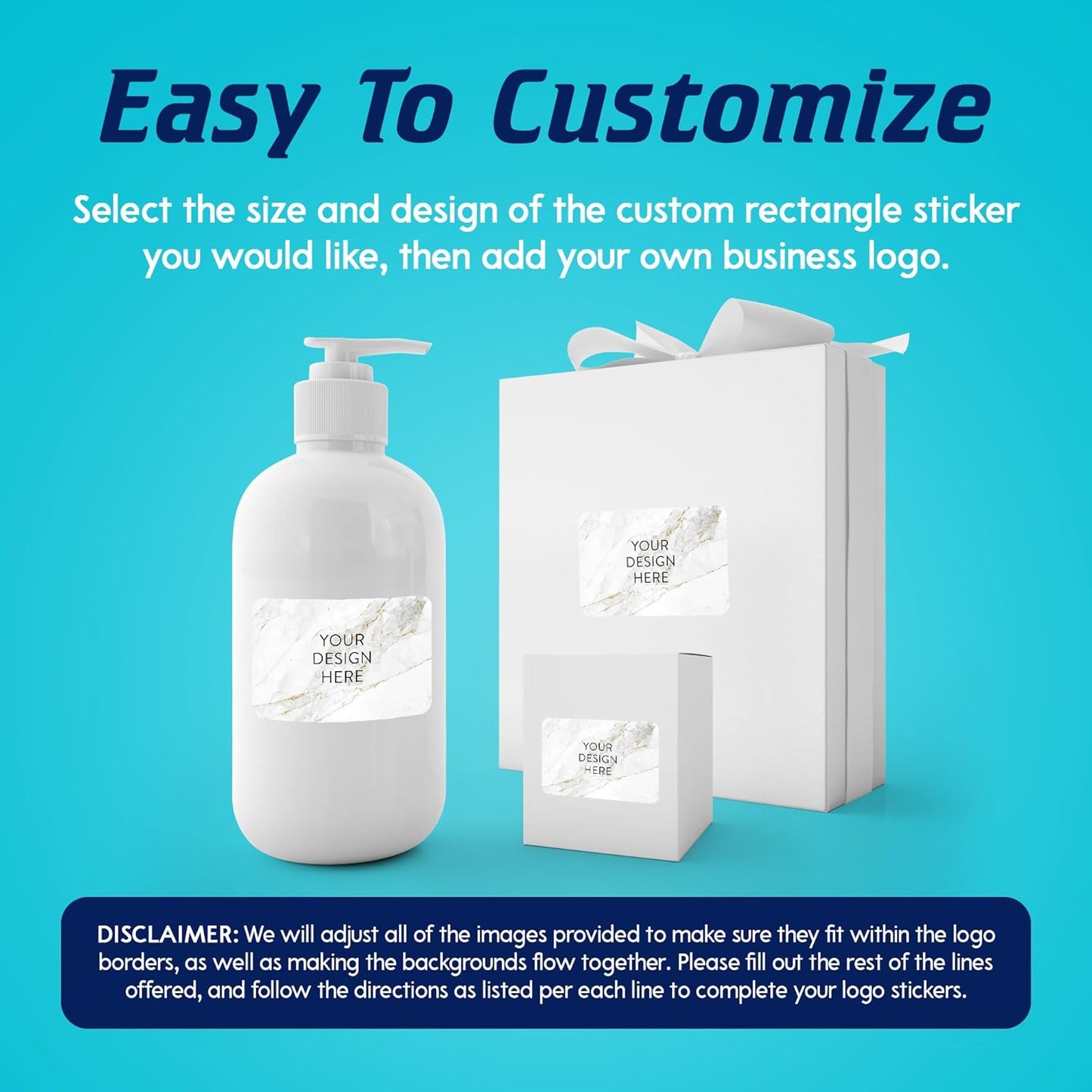 100 Custom Vinyl Stickers - Upload Your own Image, Text, Design, Logo - Personalized Logo Labels for Handmade, Packaging, Bottle, Jars, Candle, Brand Stickers (Gold Marble, 5x3)