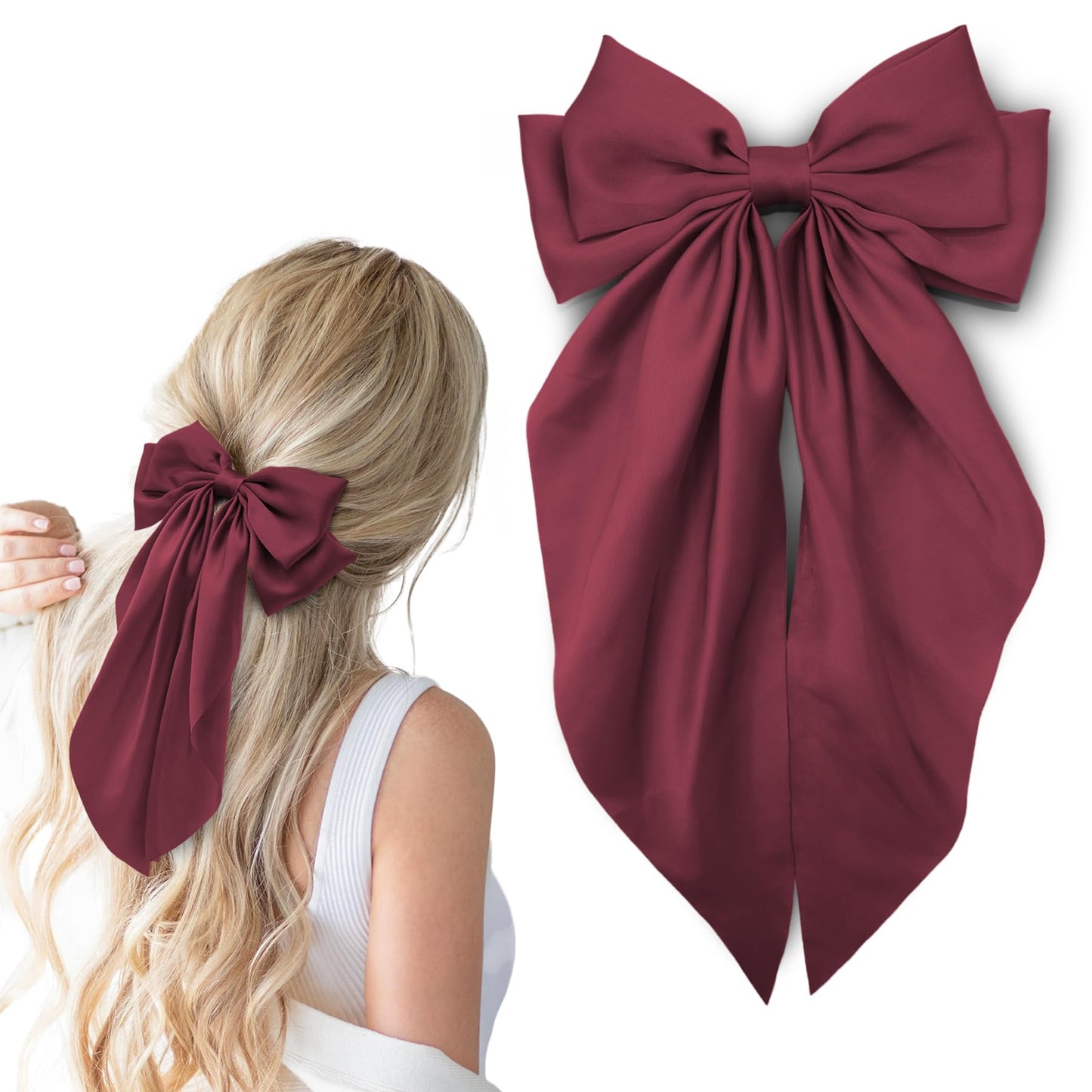 Hair Bows for Women Soft Satin Hair Bow for Hair Ponytail Holder Hair Ribbons Bows Hair Clips Coquette Hair Accessories Gifts (D