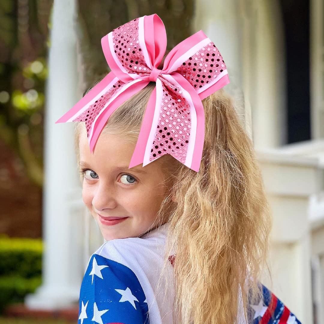 12 PCS 8 Large Glitter Cheer Bows Pink Girl Hair Bows Sparkly Cheerleading Softball Team Bow Hair Accessories for cheerleaders f