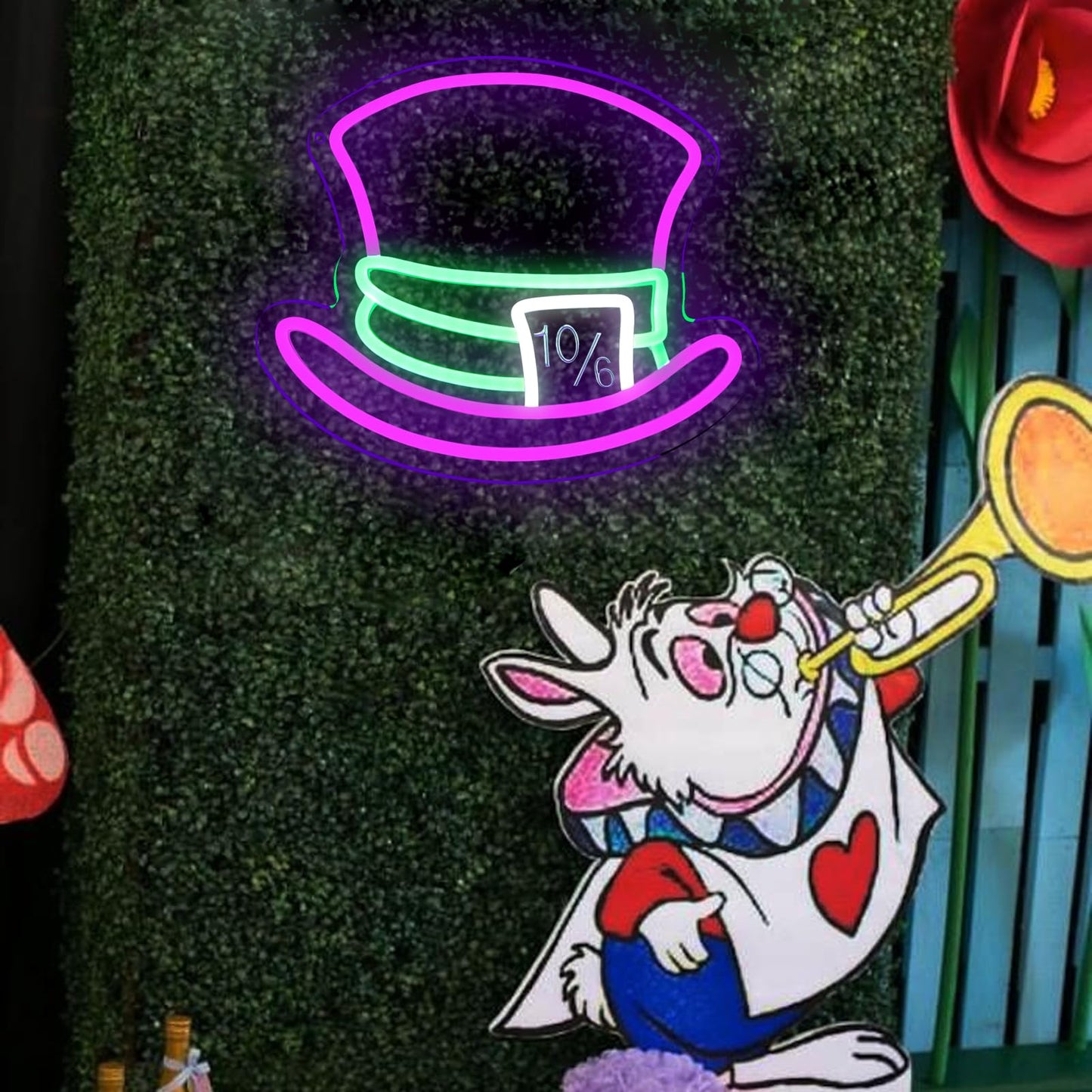 Mad Hatter Hat Neon Signs For Wall Decor Dimmable Alice In Wonderland Led Lights For Bedroom Man Cave Party Bar Background Decoration Birthday And Halloween Gifts  11.42 * 9.8 Inches