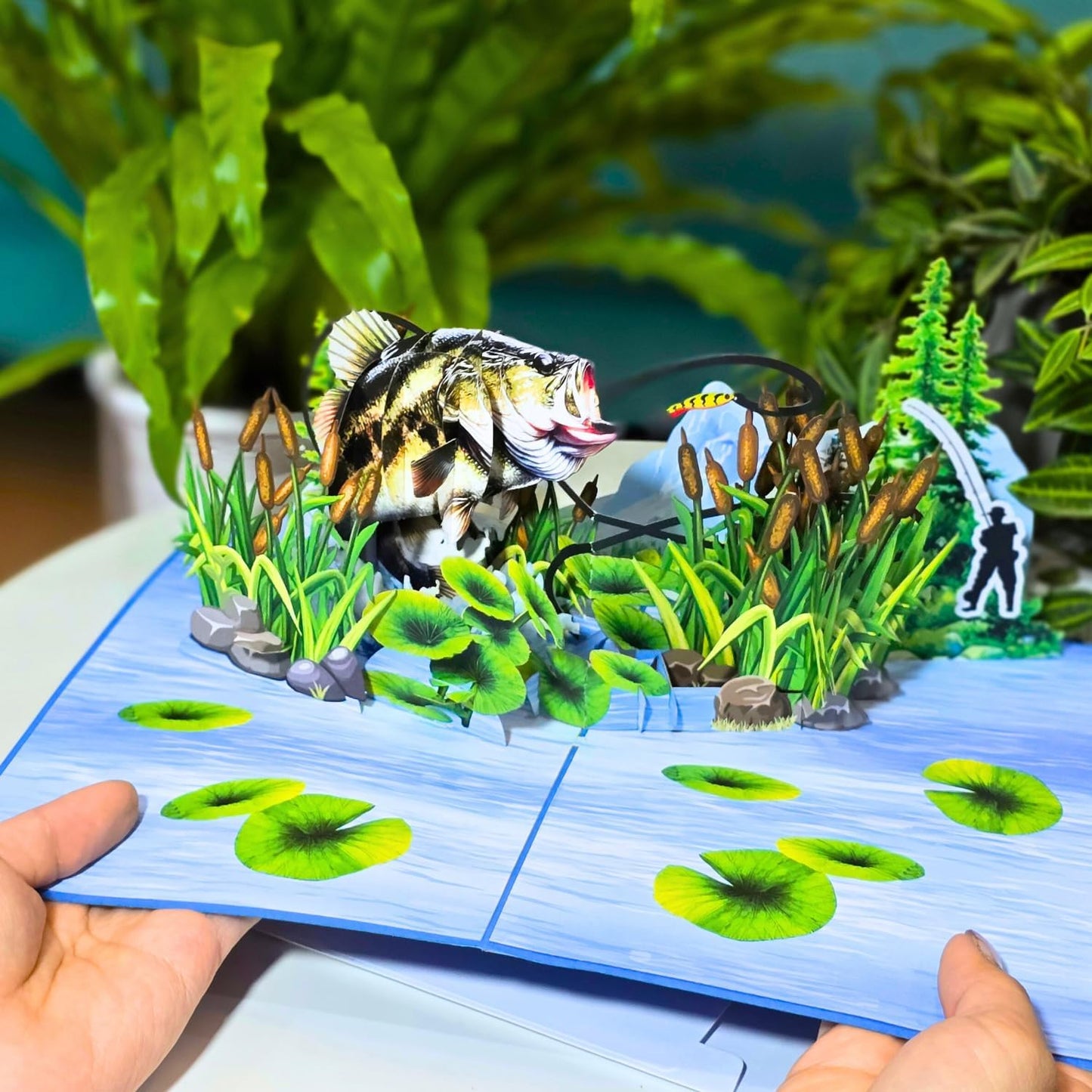 HEARTAGS- Pop Up Birthday Card for Men, Fishing Birthday Card For Dad, Husband, Brother, Son, Grandpa, 3D Fishing Popup Greeting Cards, Size 6x8 inches Includes Message Note and Envelop