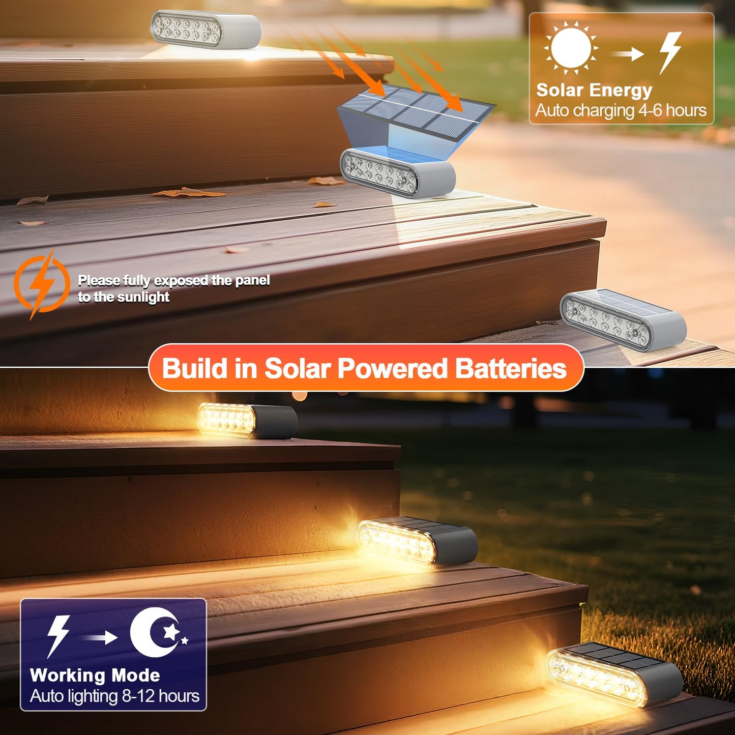 Xillumi Core Solar Step Lights For Outside  8-Pack Stair Light Outdoor Waterproof Ip67  14 Led Warm White Light Solar Powered Lighting For Steps  Stairs  Deck  Patio  Walkway  Front Porch Decor