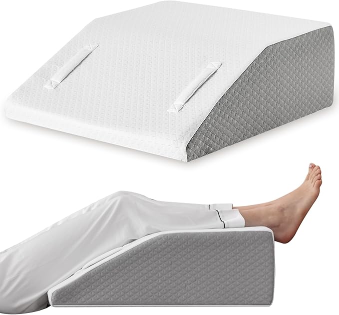 Leg Elevation Pillows for Sleeping, Memory Foam Wedge Pillow for Legs, Knee Wedge Pillow for After Surgery, Swelling, Back Pain and Circulation, Non-Slip Base, Removable Cover (10 Inch, White)