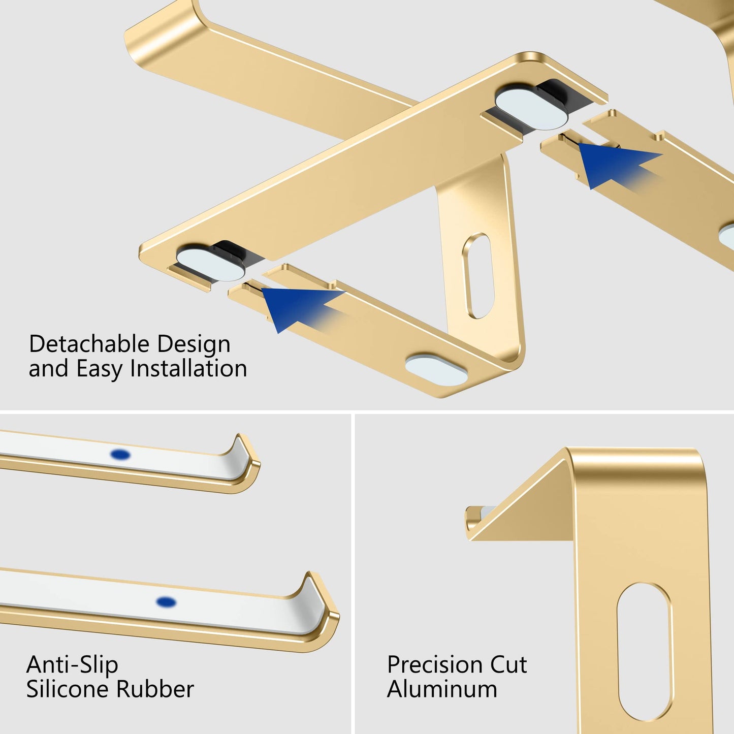 BESIGN LS03 Aluminum Laptop Stand, Ergonomic Detachable Computer Stand, Riser Holder Notebook Stand Compatible with Air, Pro, Dell, HP, Lenovo More 10-15.6" Laptops, Gold