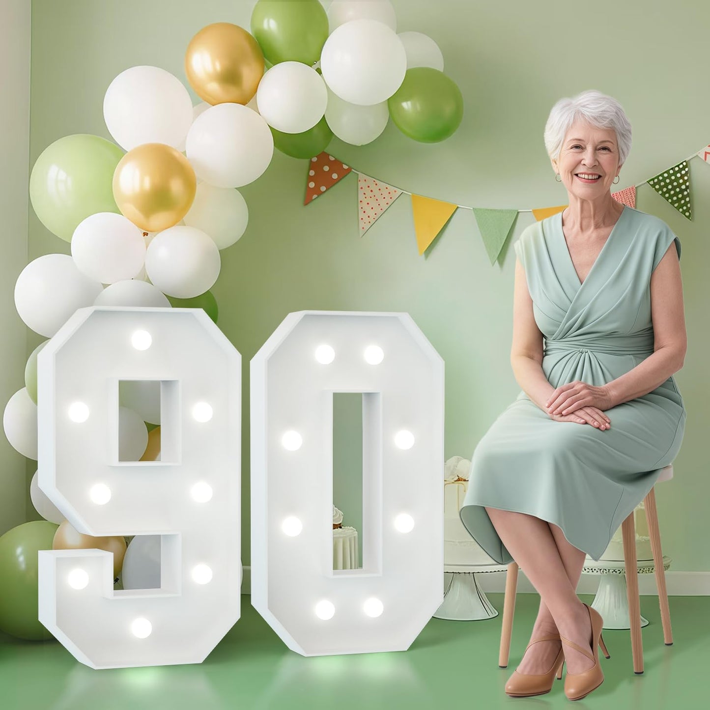 Joymuse 2.3Ft 90 Marquee Numbers  90 Light Up Numbers 90Th Birthday Decorations For Birthday Party Anniversary Backdrop