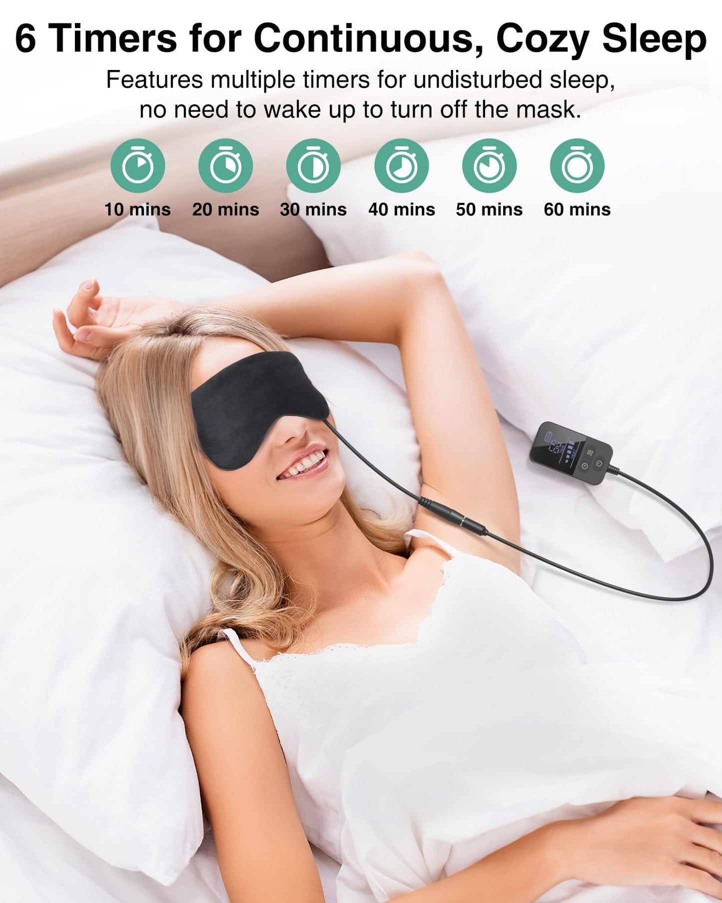 Heated Eye Mask - Rechargeable Electric Eye Mask for Dry Eyes, 2500 mAh Large Battery & Washable Cover, Eye Pad for Sleeping
