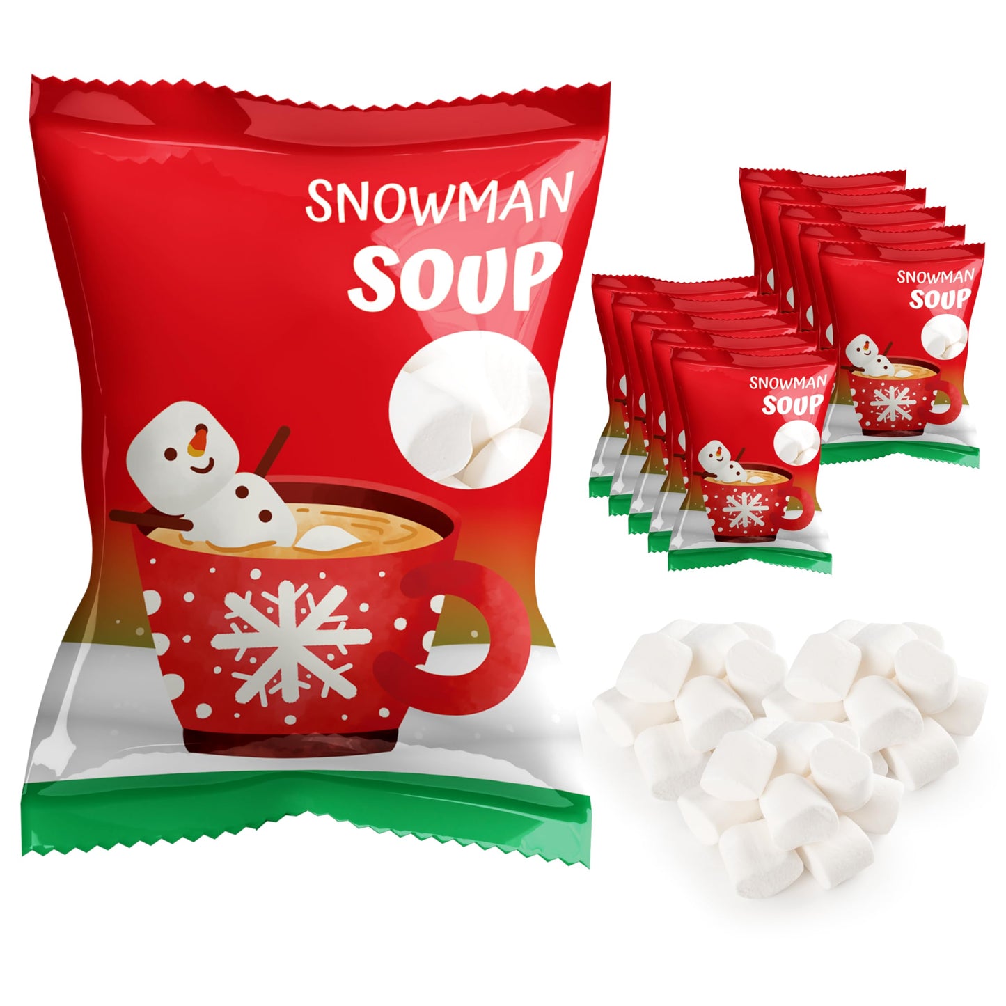 4Es Novelty 50 Packs Snowman Soup Mini Marshmallow Packets  Vanilla Flavored  14 Marshmallows in Each Bag  Bulk Individually Wrapped Christmas Marshmallows For Hot Chocolate Bar Supplies Party