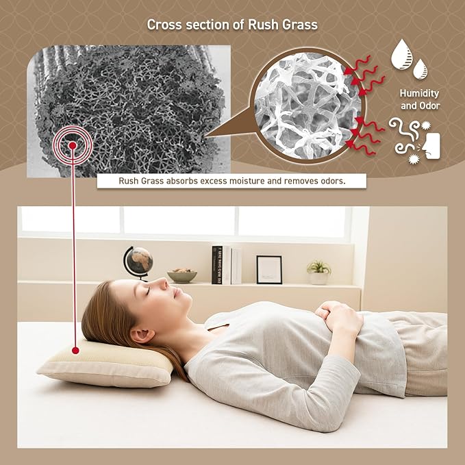 BJDesign Japanese Igusa (Rush Grass) Memory Foam Bed Pillow, Made in Japan, All Sleepers, Breathable & Deodorizing, 11.8x19.7x3.1 Inch
