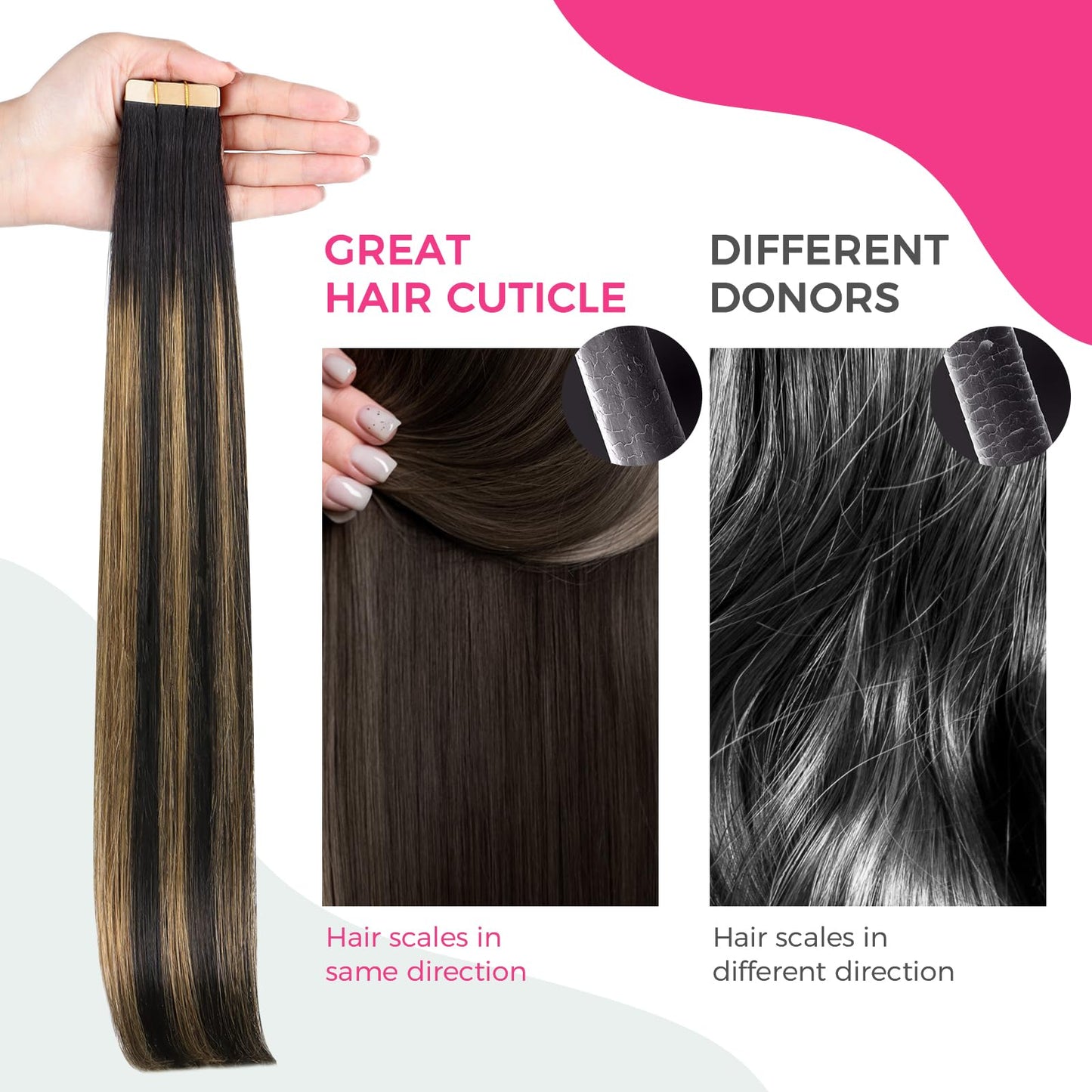 Lashey Invisible Tape in Hair Extensions Human Hair 50g 20pcs 20 Inch Straight Tape ins Black Mixed Chestnut Brown Remy Hair for