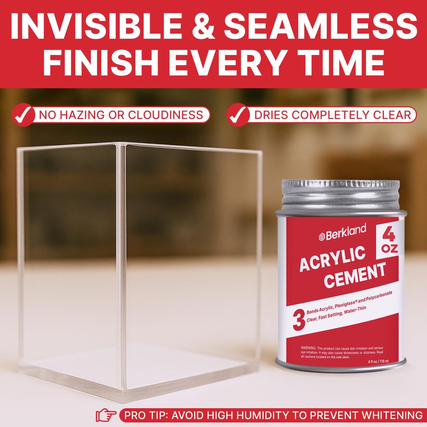 Acrylic Bonding Cement with Applicator Bottle [4 oz] – Clear Glue for Plexiglass, Sheets & Plastic – Fast-Setting Adhesive, Cement, and Glue for Acrylic Sheets and Plexiglass Clear
