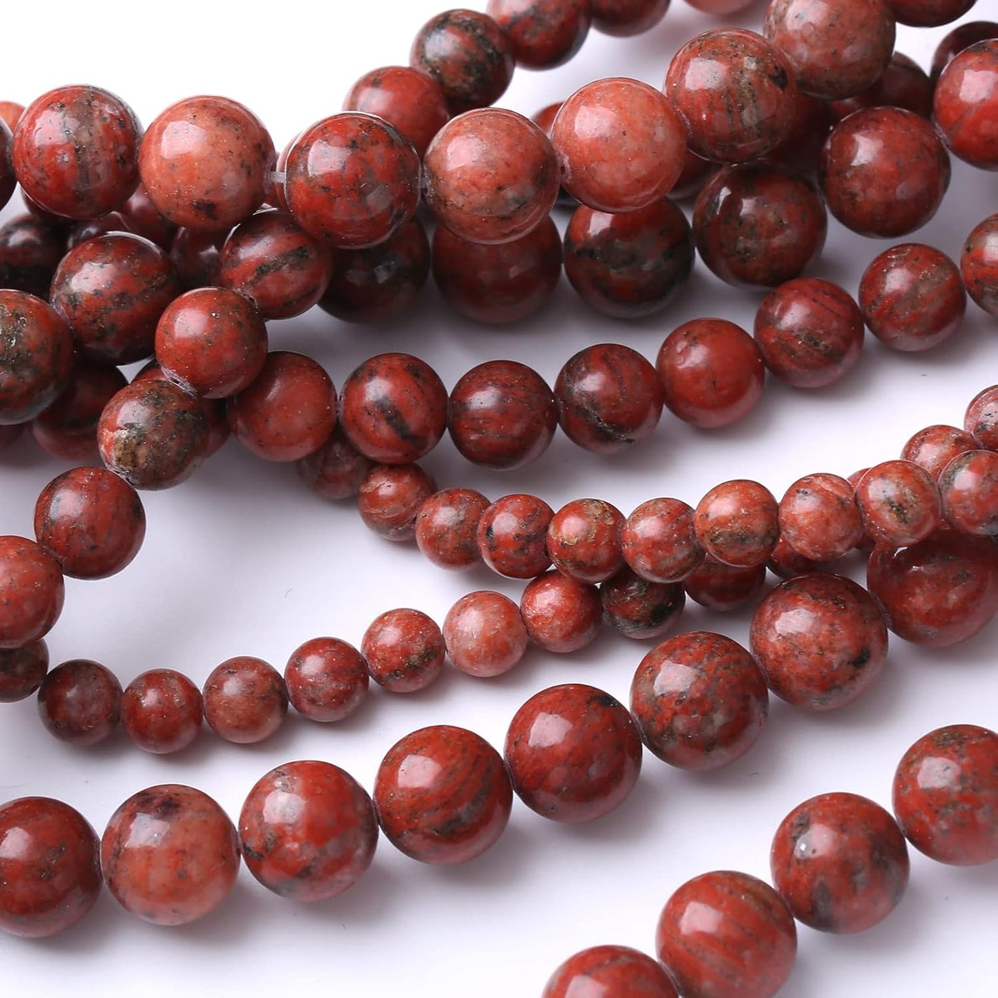 36PCS 10MM Natural Red Seasame Jasper Stone Beads Energy Healing Beads for DIY Jewelry Bracelet Necklace Making for Jewelry Making 15Inch