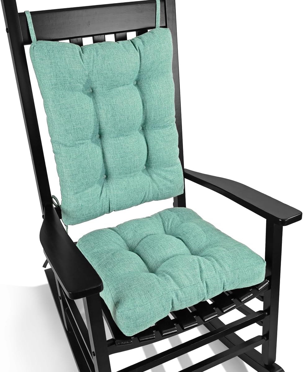 BUYUE Chair Cushion Set for Rocking Chair, Back Pillow & Seat Cushion with Ties, Original Woven Fabric Non-Slip Chair Pads for Elderly Sitting, Light Green