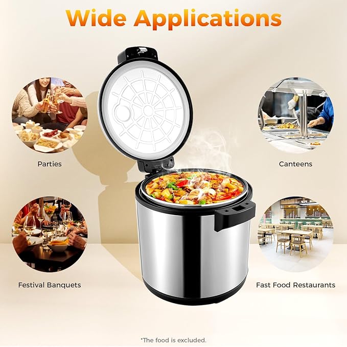 19L Commercial Rice Warmer,20Qt Electric Food Warmer with Rice Spoon,Dual Temperature Control Rice Cooker Soup Pot,Stainless Steel Buffet Server for Restaurant Catering Party