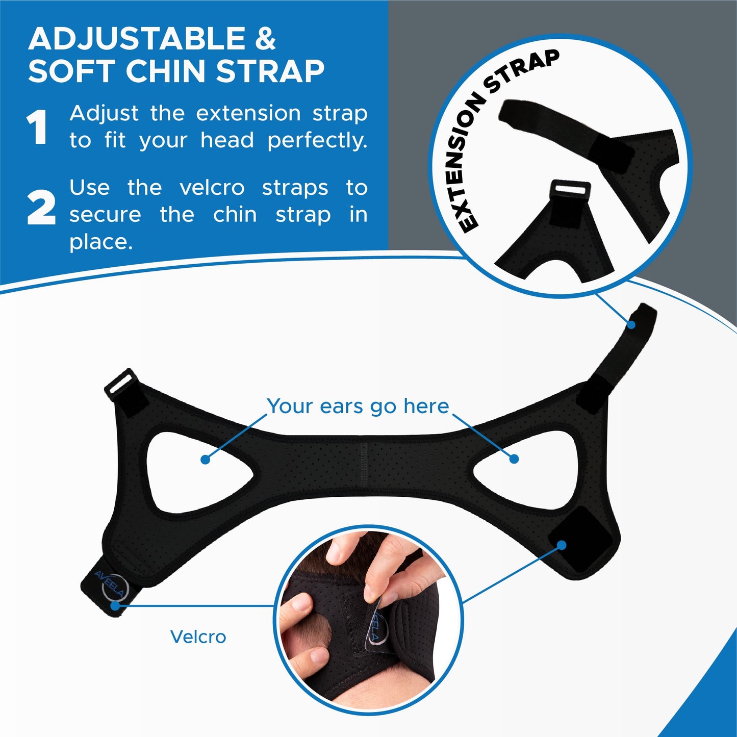 AVEELA Chin Strap for Sleeping and CPAP Users | Anti Snoring Chin Strap, Adjustable Jaw Strap for Sleep Apnea, Stop Snoring Solution for Men and Women, Comfortable Fit to Keep Mouth Closed - Small