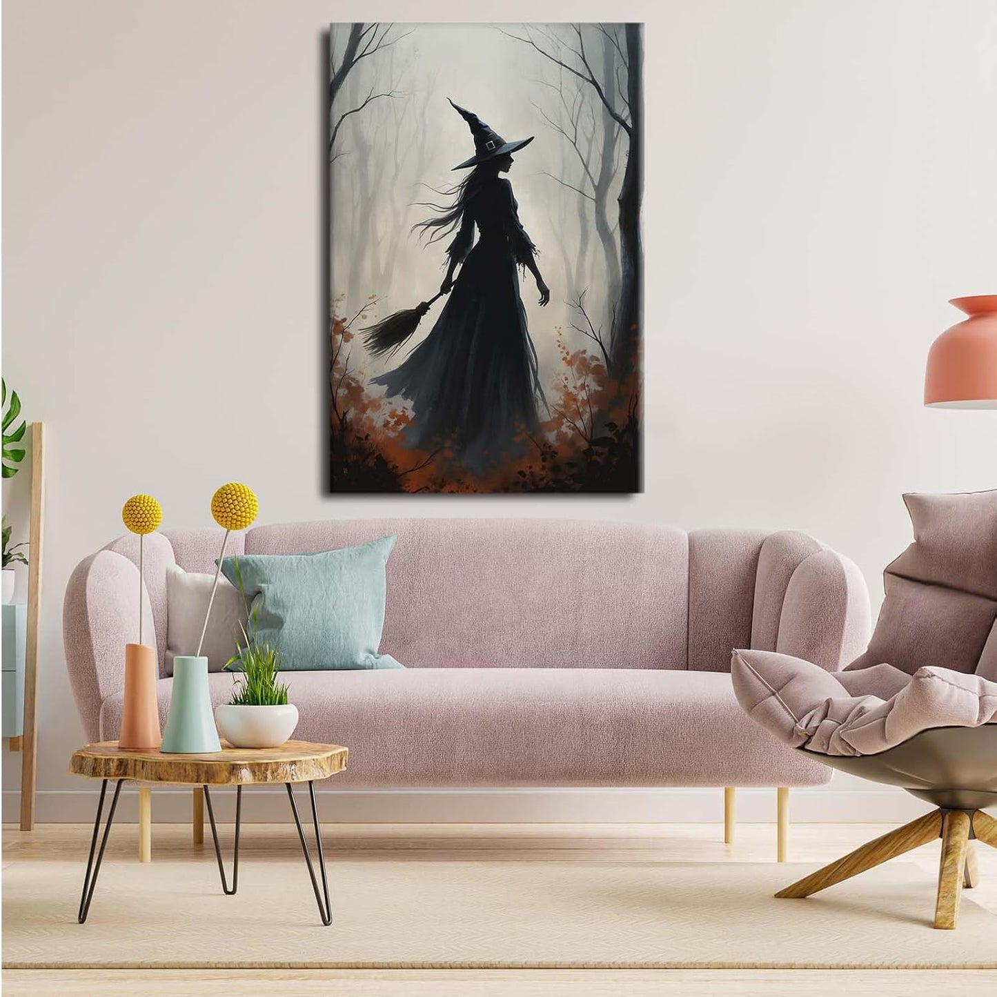 Vintage forest witch silhouette poster Halloween mural poster decoration mural art magic suitable for home living room bedroom24x36in Wood Framed