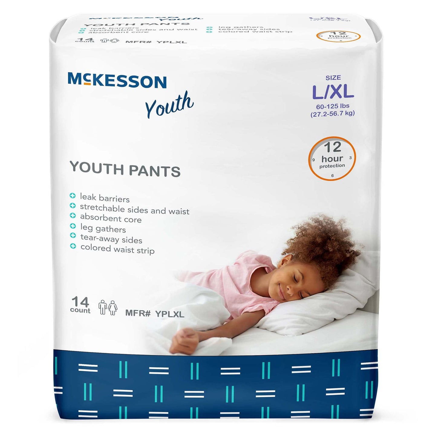 McKesson Youth Training Pants, [14 Count], Overnight Disposable Pull Up Diapers, L/XL, 60-125 lbs, Absorbent 12 Hour Leak Protection with Leg Gathers and Tear-Away Sides, for Boys or Girls, Pediatric
