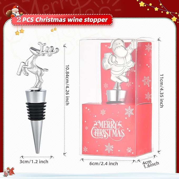 2 Pack Christmas Wine Stopper Alloy Wine Bottle Stoppers for Christmas Decorative Winter Decor Holiday Wedding Party Supplies, Wine Accessories Gift for Hostess - Xmas Wine Bottle Corkers