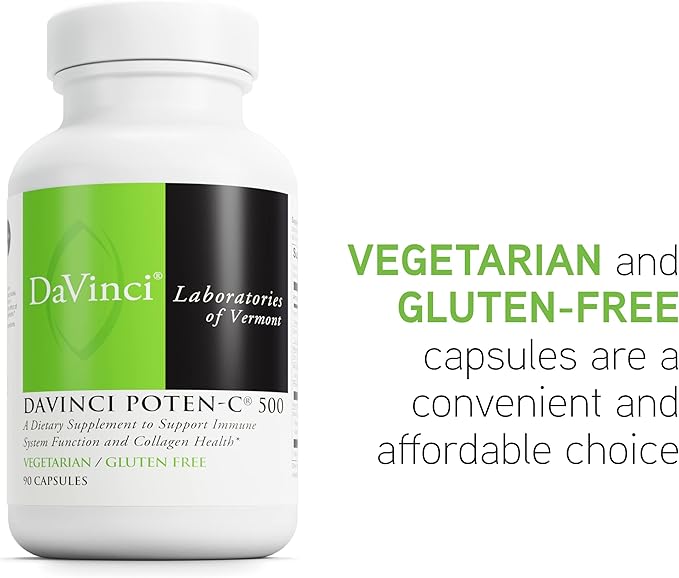 DAVINCI Labs Poten-C 500 - Dietary Supplement to Support Immune System Function & Collagen Health* - with Vitamin C, Calcium, Magnesium, Potassium, and More - Vegetarian - Gluten-Free - 90 Tablets