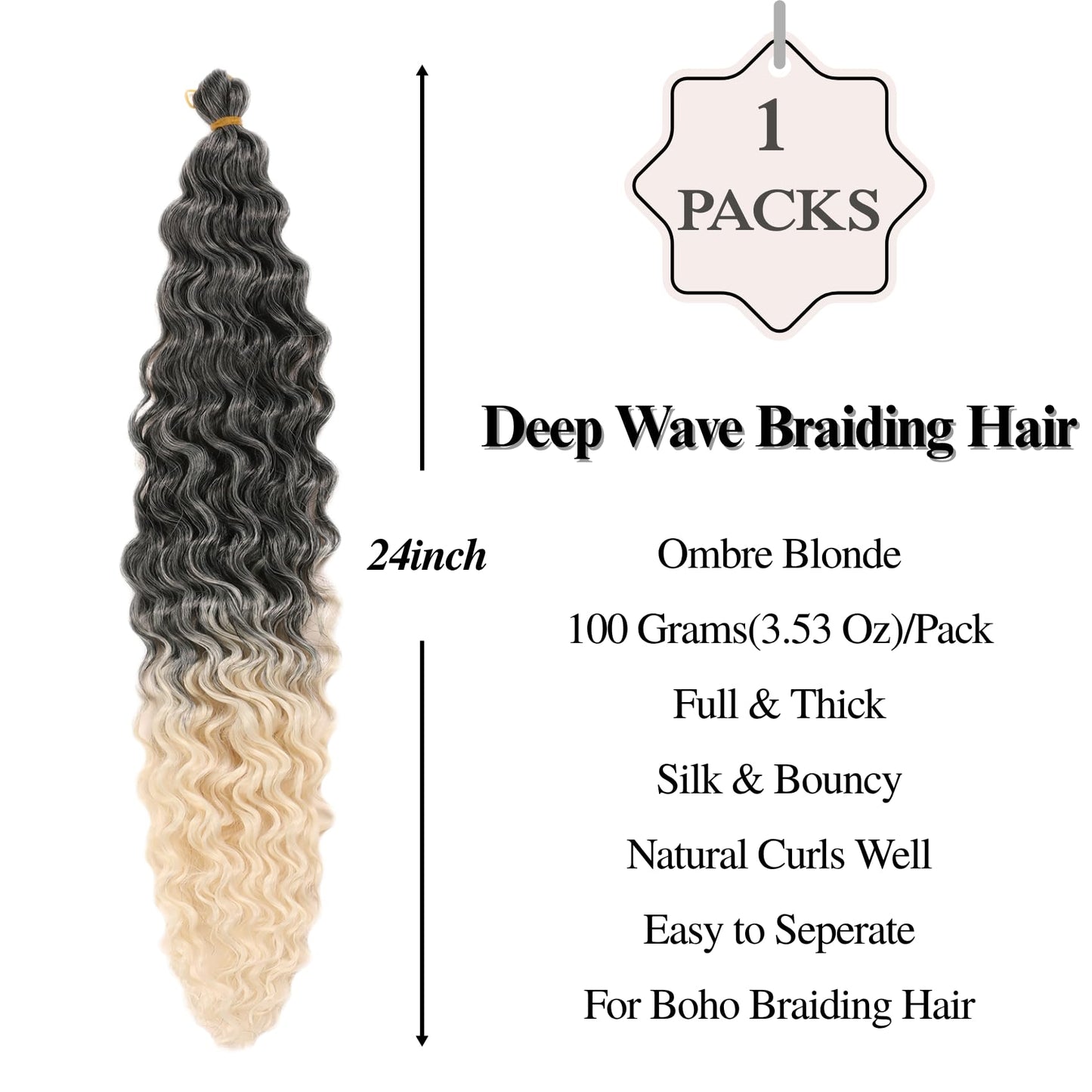 Blonde Ombre Braiding Hair Pre Stretched Deep Wave Curly Hypoallergenic Braiding Hair for Boho Braids Knotless Braids