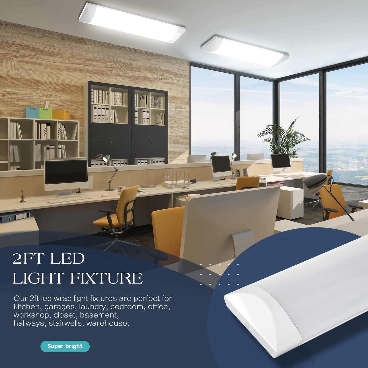 Antlux 2Ft Led Wraparound Light, 20W 2400Lm, 4000K Aluminum Ceiling Fixture For Kitchen, Laundry, Garage - Model Al-2Ft4Kw-