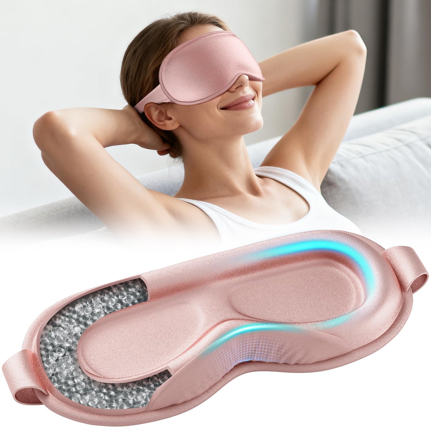 Weighted Eye Mask for Sleeping - Sleep Mask for Women & Men, Blackout 3D Contoured Sleeping Mask for Side Sleeper, Zero Pressure Soft Night Eye Cover with Adjustable Strap for Travel, Pink