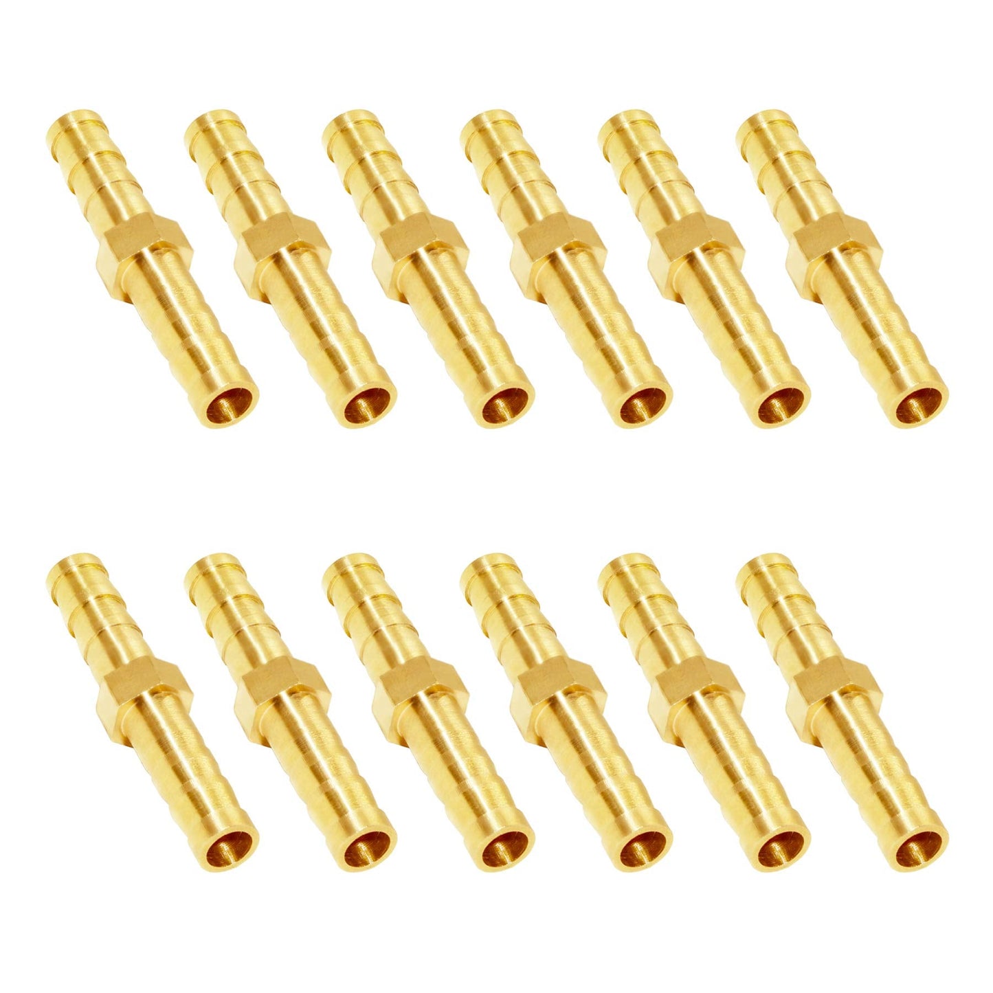 JoyTube Brass Hose Barb Fitting Metals Splicer Mender, 1/4" Barb Hose Union Fuel Gas Water Air (Pack of 12)