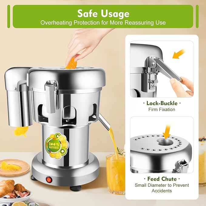 370W Juice Extractor with Auto Pulp Separation, 2800RPM High-Yield Juicer for Fruits & Vegetables – Low Noise, Dishwasher-Safe Parts, Silver Aluminum Body