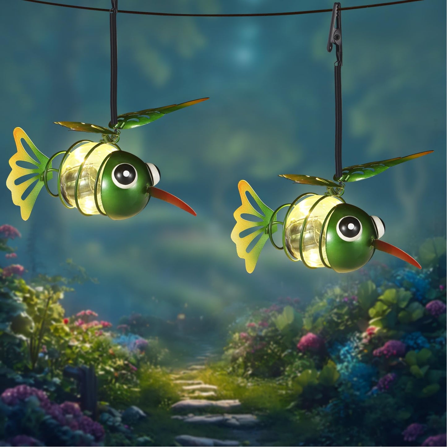 2 Pack Hummingbird Solar Outdoor Hanging Lantern Creative Small Sculpture Lights Durable Waterproof Lamp Suitable For Festivals Garden Decor Birthday Gifts For Grandma Mom Women Girl