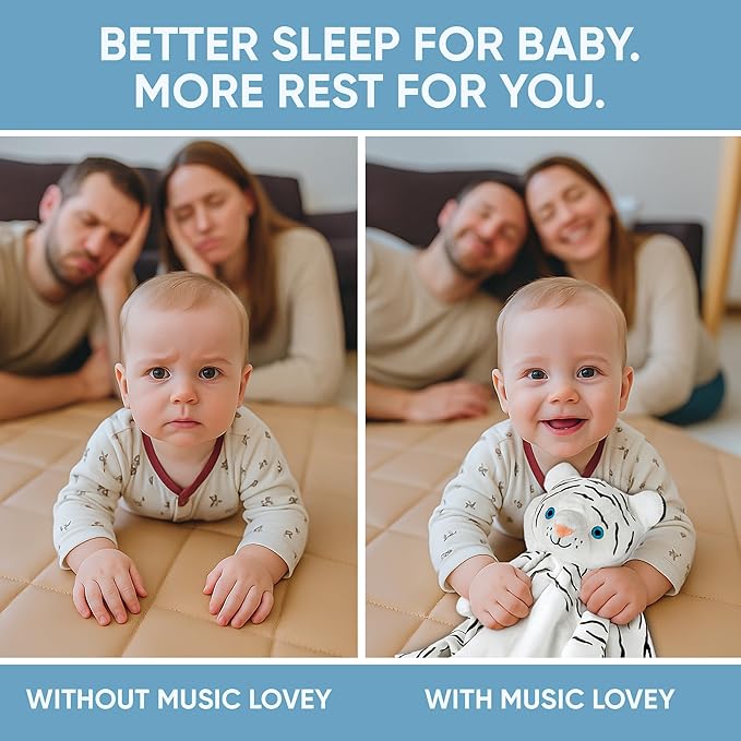 Love By Emi Sleep Soother White Noise with Heartbeat Tiger Plush & Lullaby, 4-in-1 Sound Machine, Security Blanket, Pacifier Holder, Baby Gift Registry Essential for Newborns, Infants & Toddler