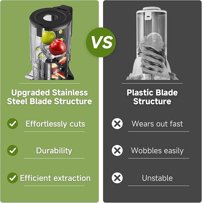 AMZCHEF Cold Press Juicer, Juicers Machines - 5.4" Large Feed Chute for Whole Fruits & Vegetables, Stainless Steel Slow Masticating Juice Easy to Clean, Large Auger, Triple Strainers