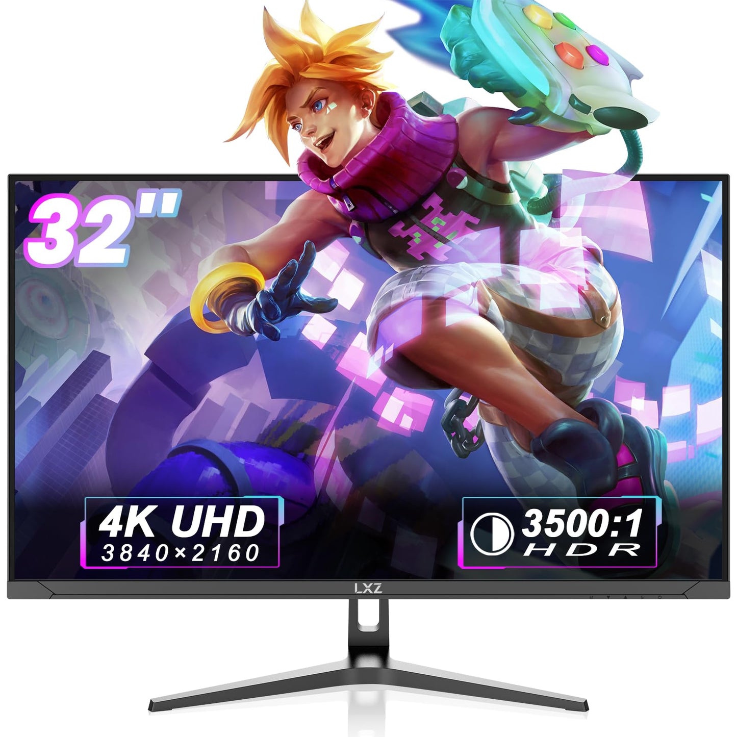 LXZ 32" 4K Monitor UHD 3840 x 2160, VA Panel, AMD FreeSync Premium, 178° Viewing Angle, 100% sRGB, 3500:1 Contrast Ratio, Compatible with Wall mounting 75 x 75MM