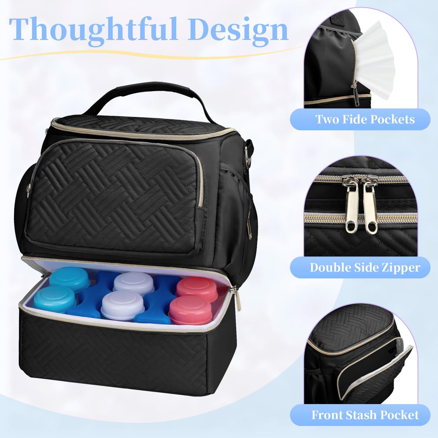 Wearable Breast Pump Bag with Cooler Compartment Compatible with Willow/Elvie/Medela/Momcozy M5/S12 Pro, Breast Milk Cooler Travel Bag with Ice Pack & Mat, Pumping Bags for Work, Black