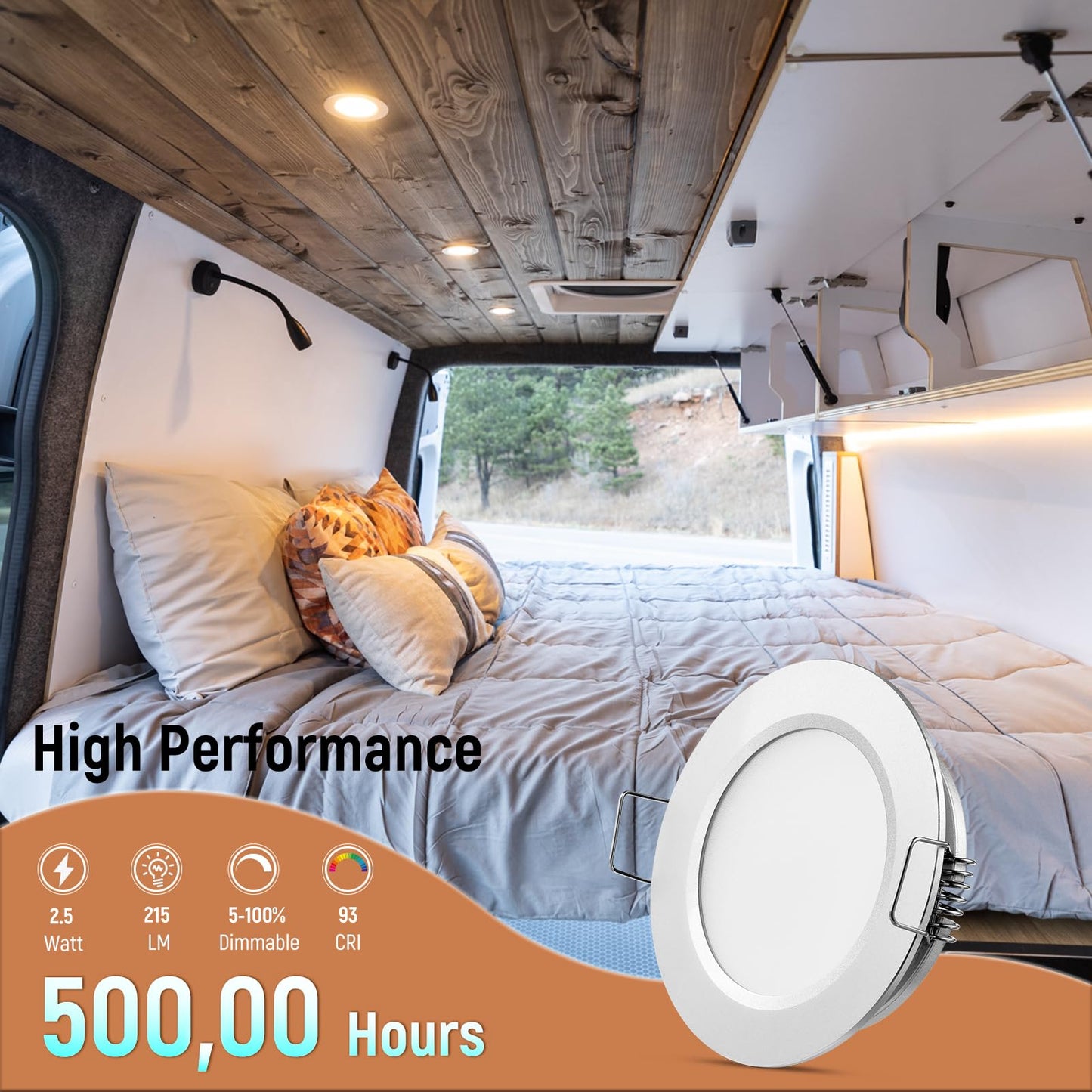 Obeaming 8 Pack 12 Volt Led Puck Light Rv Recessed Mount Ceiling Light 2.75?12V Down Light For Camper Van Truck Boat Interior Ceiling Kitchen Cabinet Lighting Cri 93 (Silver/Warm White)