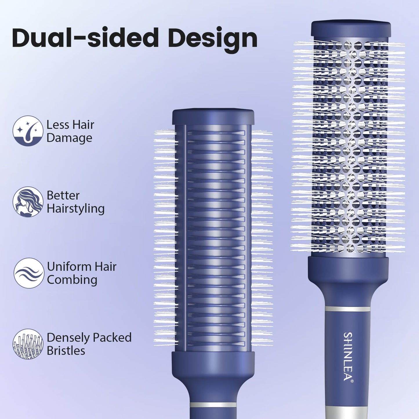 SHINLEA Ceramic Round Brush for Blow Out, Newly Upgraded Round Brush for Blow Drying with Distribution Grooves and Nylon Bristle