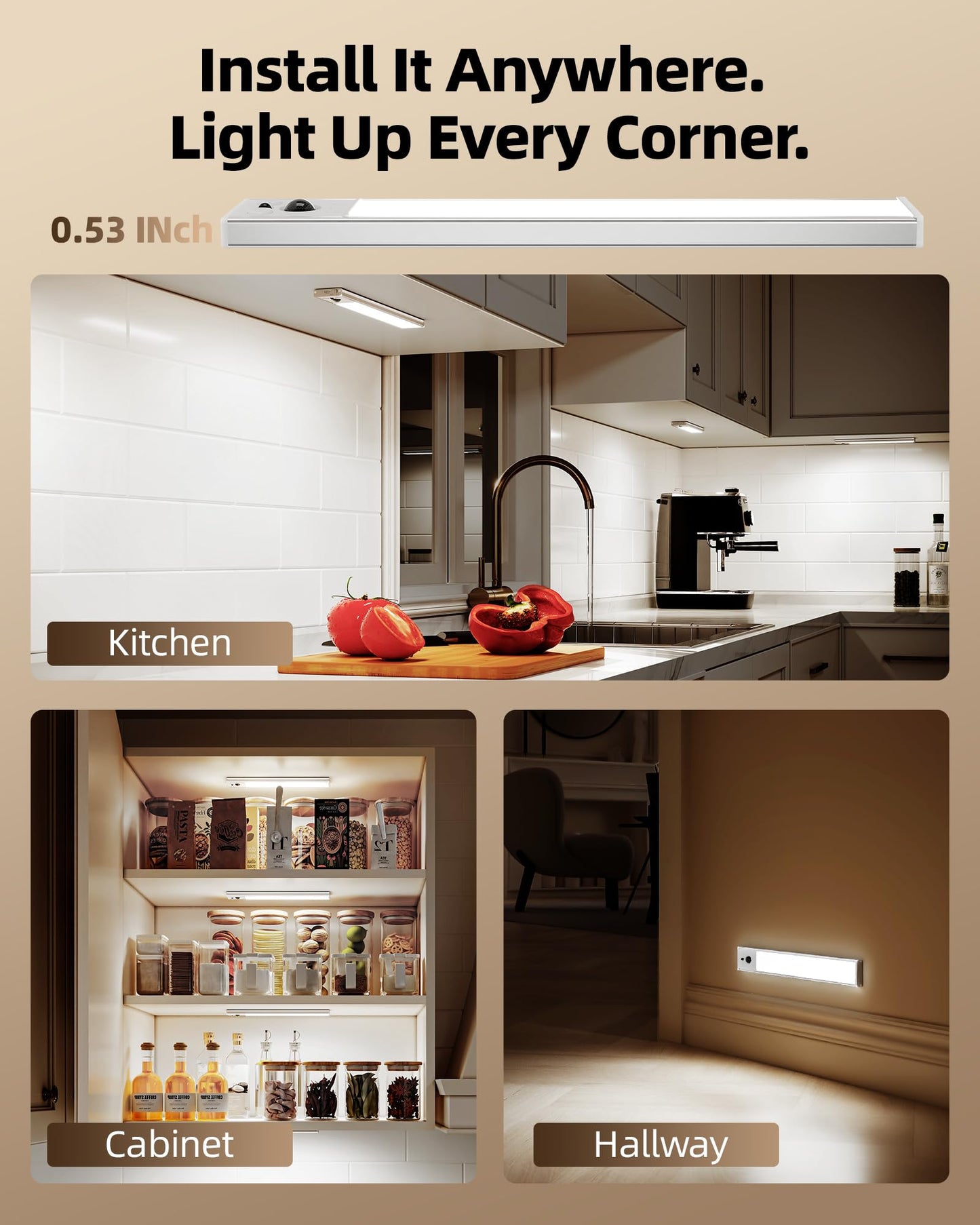 Ezvalo 5 Pack Under Cabinet Lighting  4000Mah Rechargeable Motion Sensor Light  16.5Inch Magnetic Closet Lights With Dimmable & 3 Color Temps  Wireless Motion Activated Lights With Remote For Kitchen