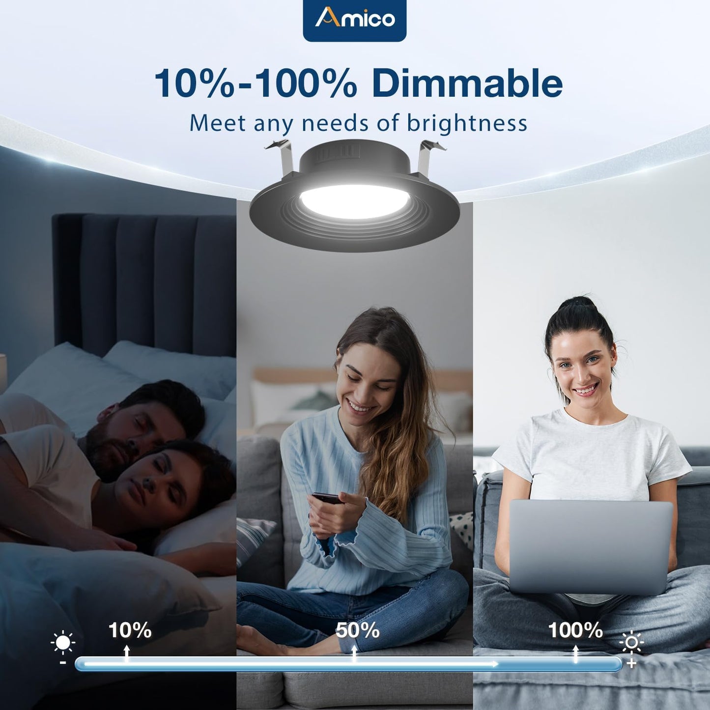 Amico 4 Pack 4 Inch 5Cct Led Recessed Lighting  Dimmable  8.5W=60W  650Lm  2700K/3000K/4000K/5000K/6000K Selectable  Retrofit Can Lights With Baffle Trim  Ic Rated - Etl & Fcc  Black