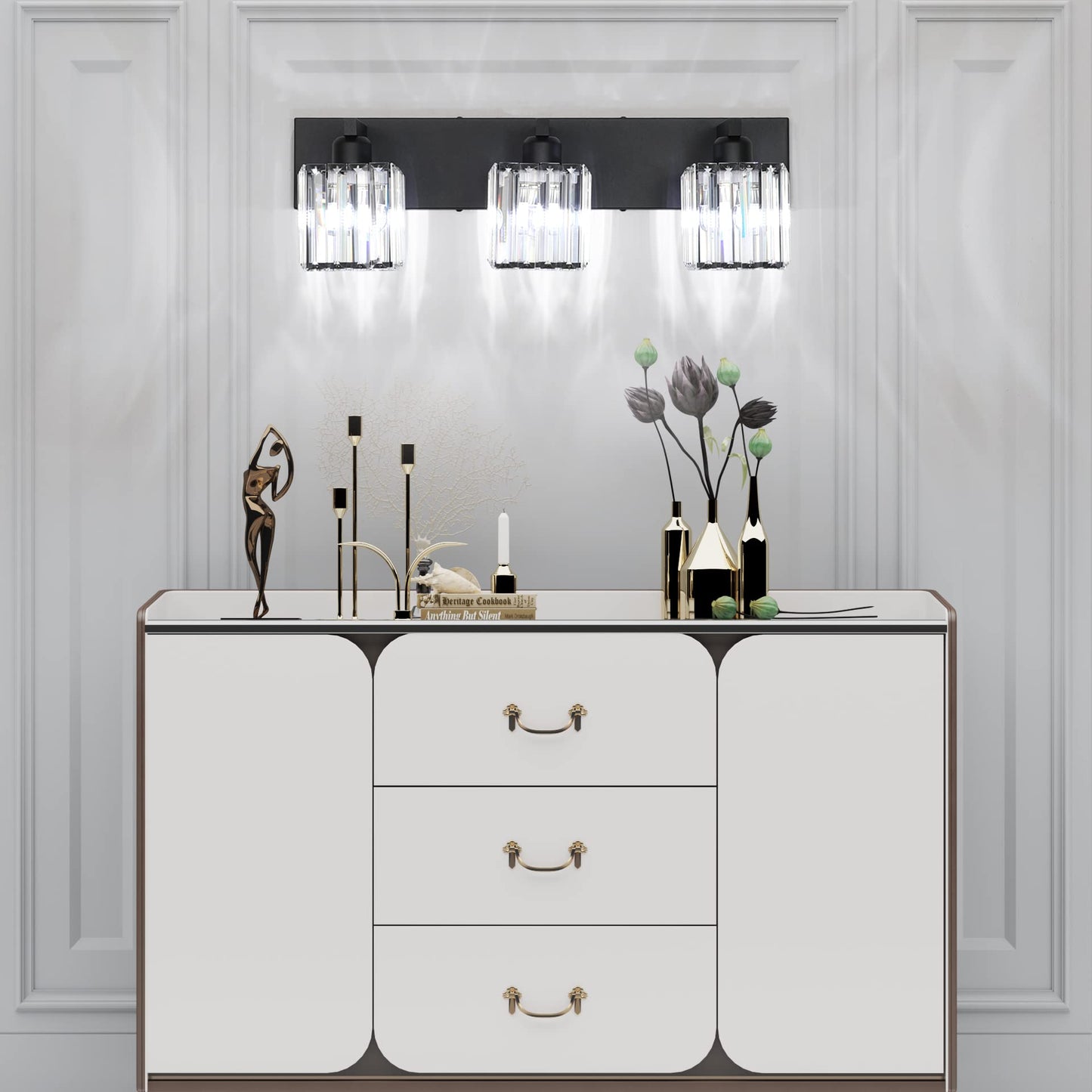 Aipsun Black Vanity Light 3-Light Aluminum Modern Bathroom Fixture Model 8461