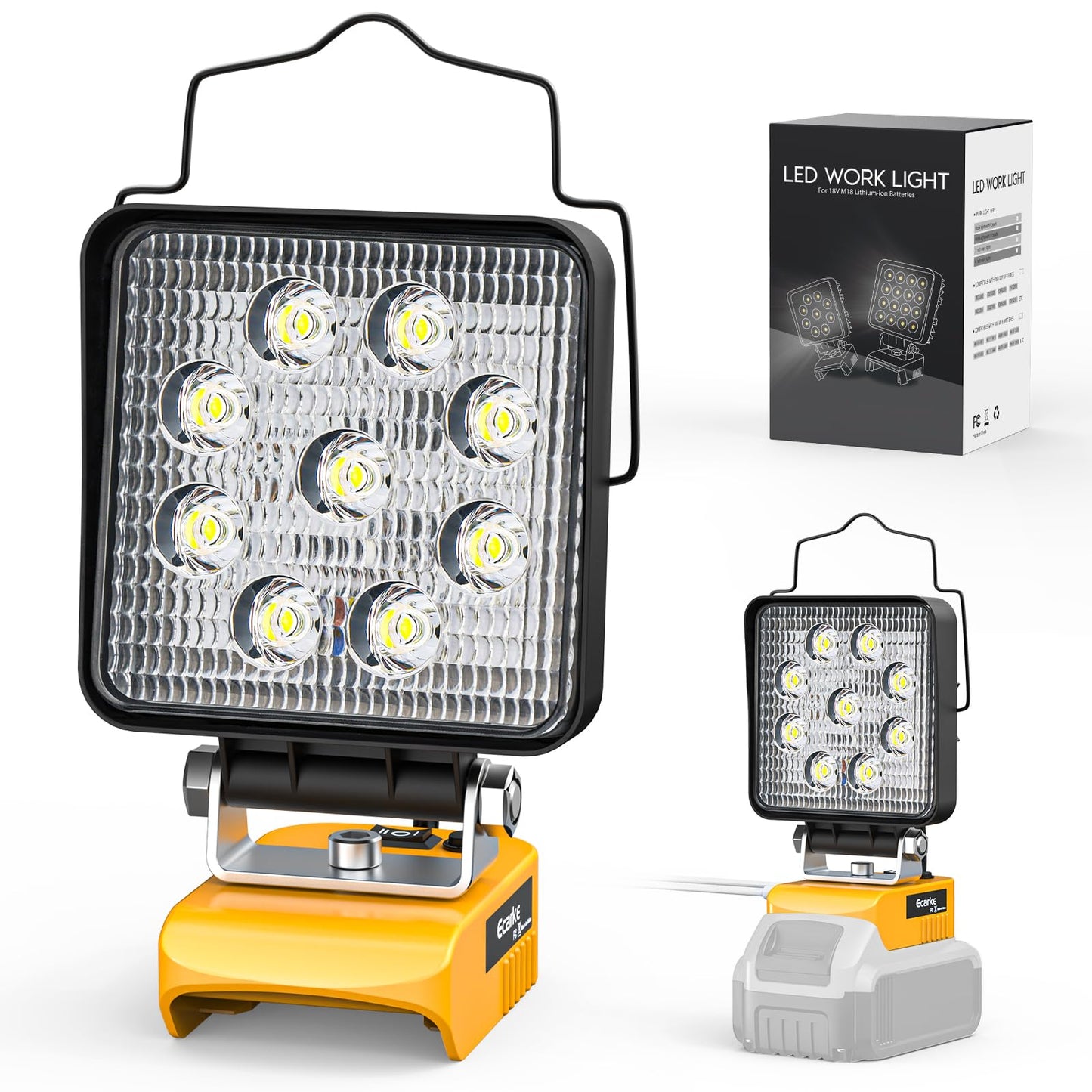 Ecarke LED Work Light 48W 4800 Lumens, Compatible with DEWALT 20V, 140? Pivoting Head, USB & Type-C Charging Port