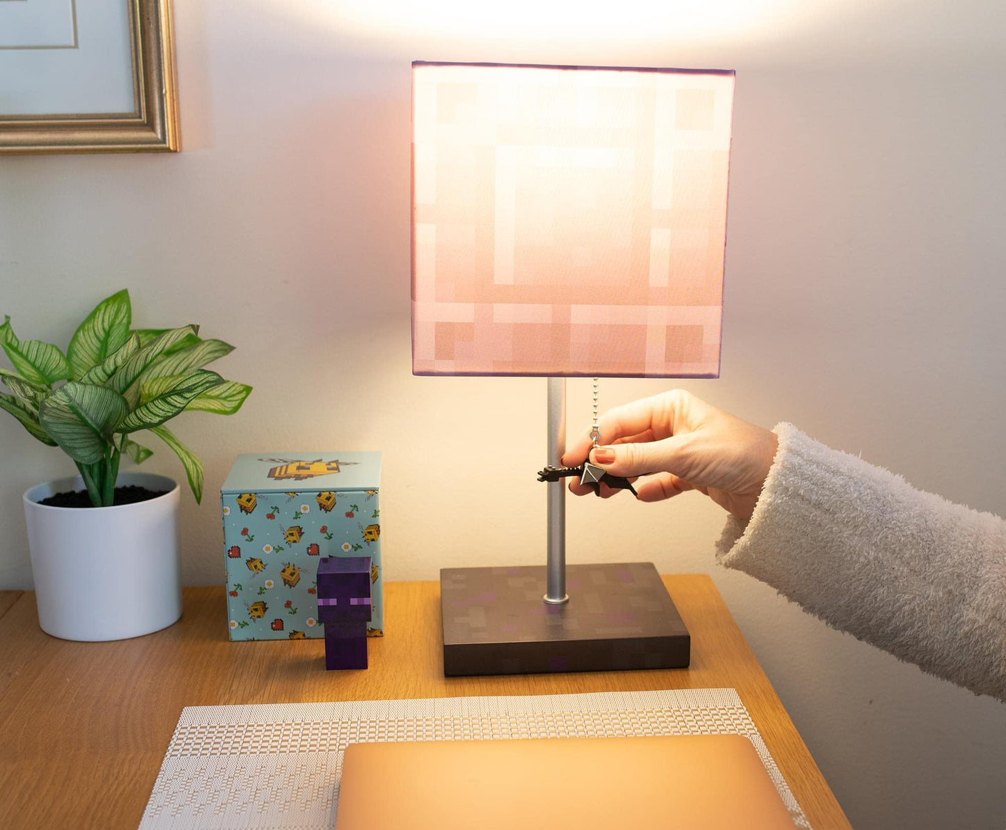 Minecraft Nether Portal Desk Lamp with LED Mood Light, Purple, Nightstand Table Lamp for Kids Room and Gaming Decor