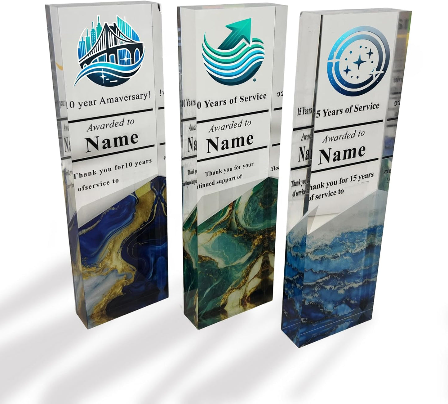 Tina&Co Personalized Corporate Trophy - Customizable Acrylic & Glass Award, for Company Anniversary, Employee Appreciation, Awards Ceremony with Logo 8"x2.5"x0.8"