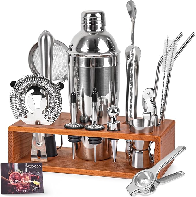 Vabaso 20-Piece Bartender Kit with Stand, Cocktail Shaker Set for Home Bar, 25oz Professional Stainless Steel Bar Tool Set...