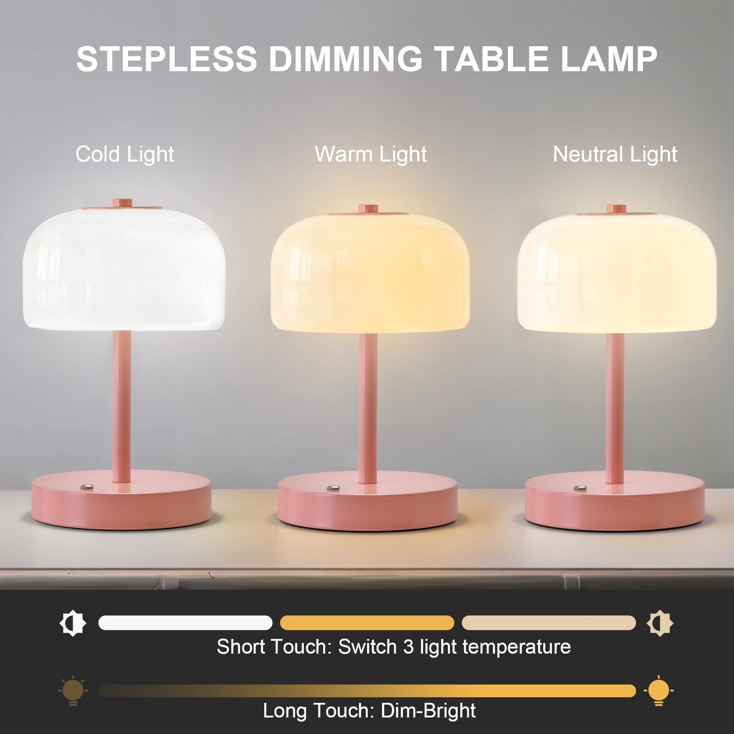 Oneach Cordless Table Lamp, 9in, Rechargeable, Wood Grain, 3-Way Dimming, Model AMZ-T1189