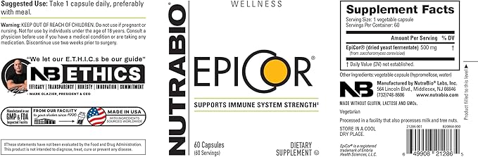 NutraBio – Epicor Multi Vitamin – Prebiotic – Antioxidant Support – Independent Lab Tested - 500mg – 60 Vegetable Caps
