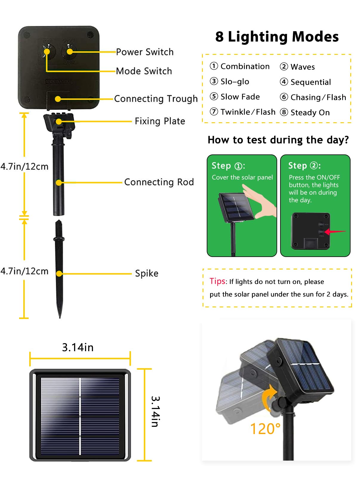 EEW 6 Pack Solar String Lights, 600 LED, 8 Lighting Modes, Waterproof, Warm White, Model CAIYUAN-100