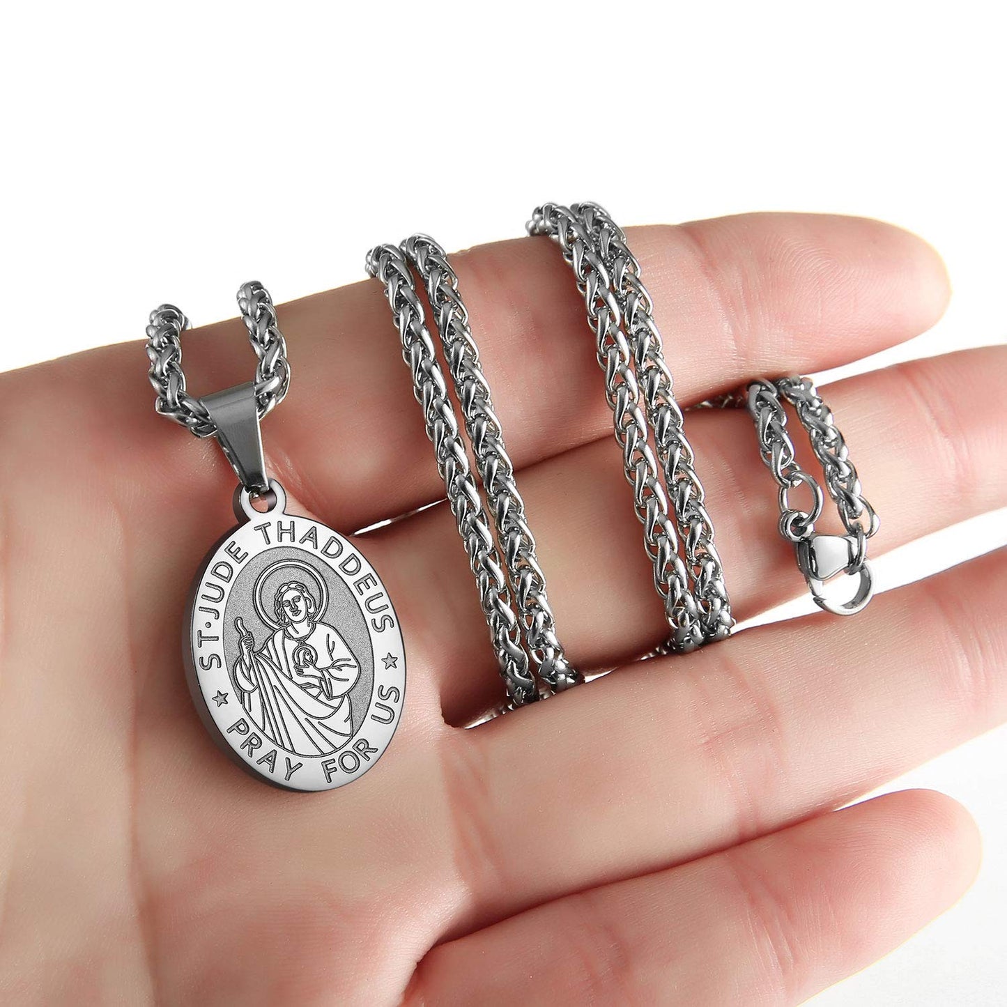 P. BLAKE Stainless Steel St. Saint Jude Thaddeus Medal Necklace, Catholic Patron Religious San Judas Tadeo Necklace with Chain 2