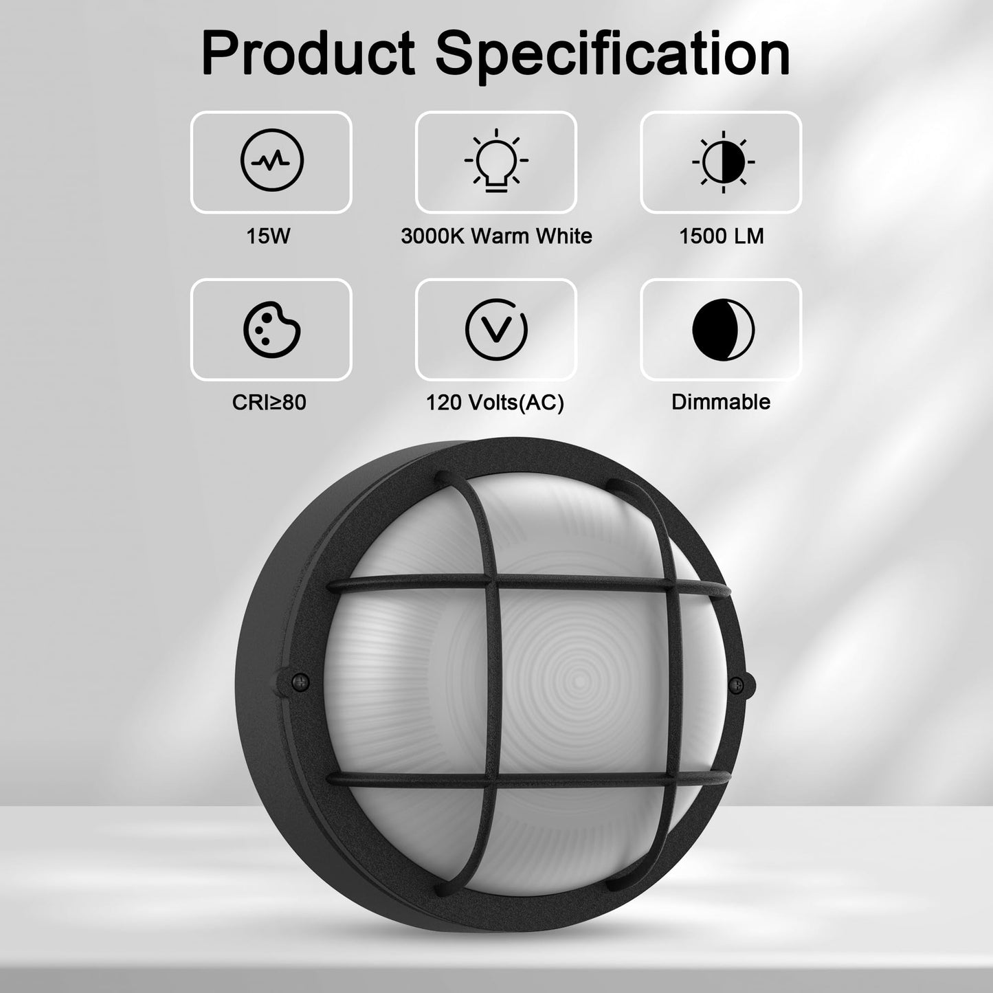 Faymart Lighting 8 Inch Black Round Bulkhead Led Light Set Of 2 Nautical Outdoor Lights Black Round Led Sauna Light 3000K 1500Lm 15W Outdoor 8 Nautical Bulkhead Wall Lights