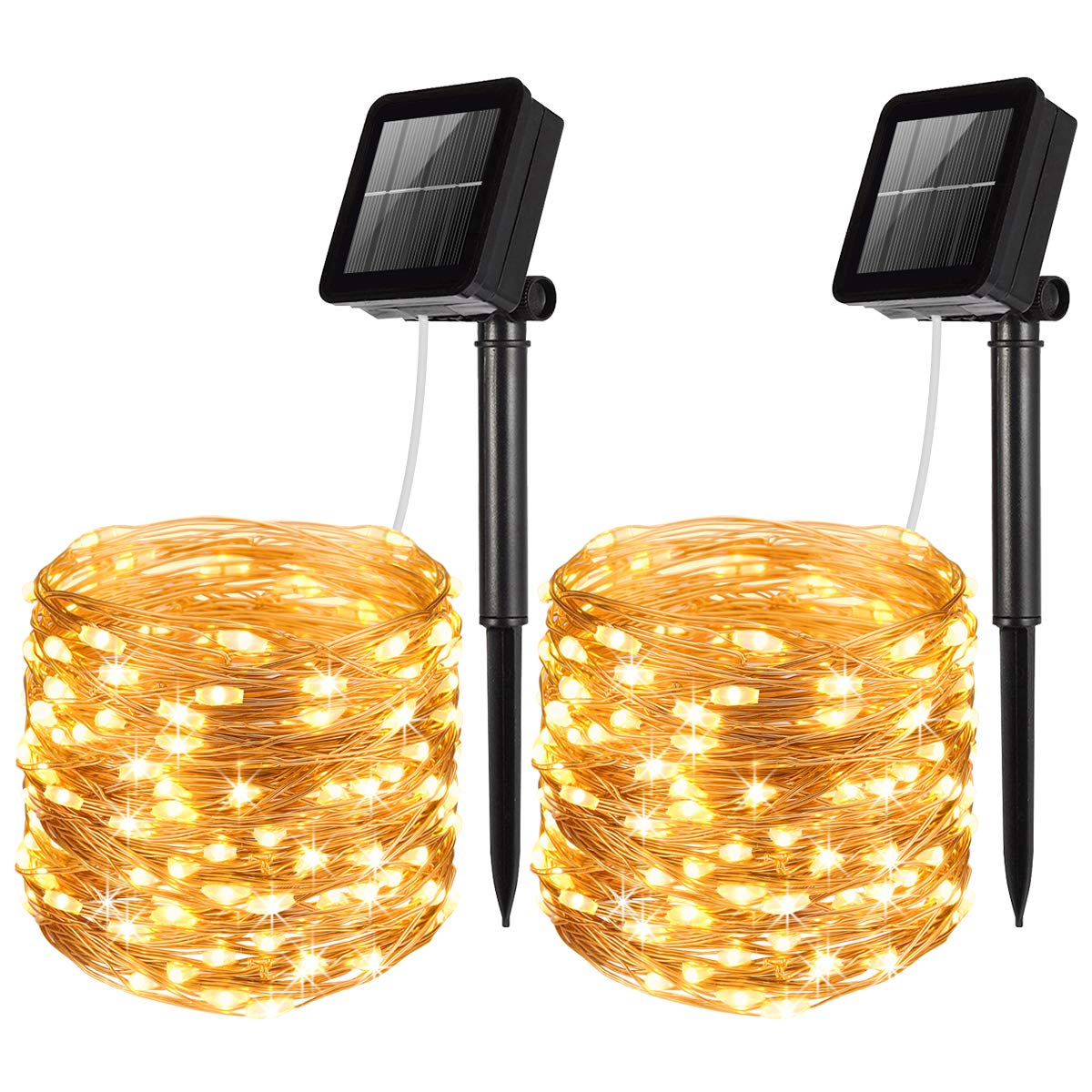 Amir Solar String Lights, 39Ft 120 Led Copper Wire, 8 Modes, Waterproof, Warm White, Pack Of 2