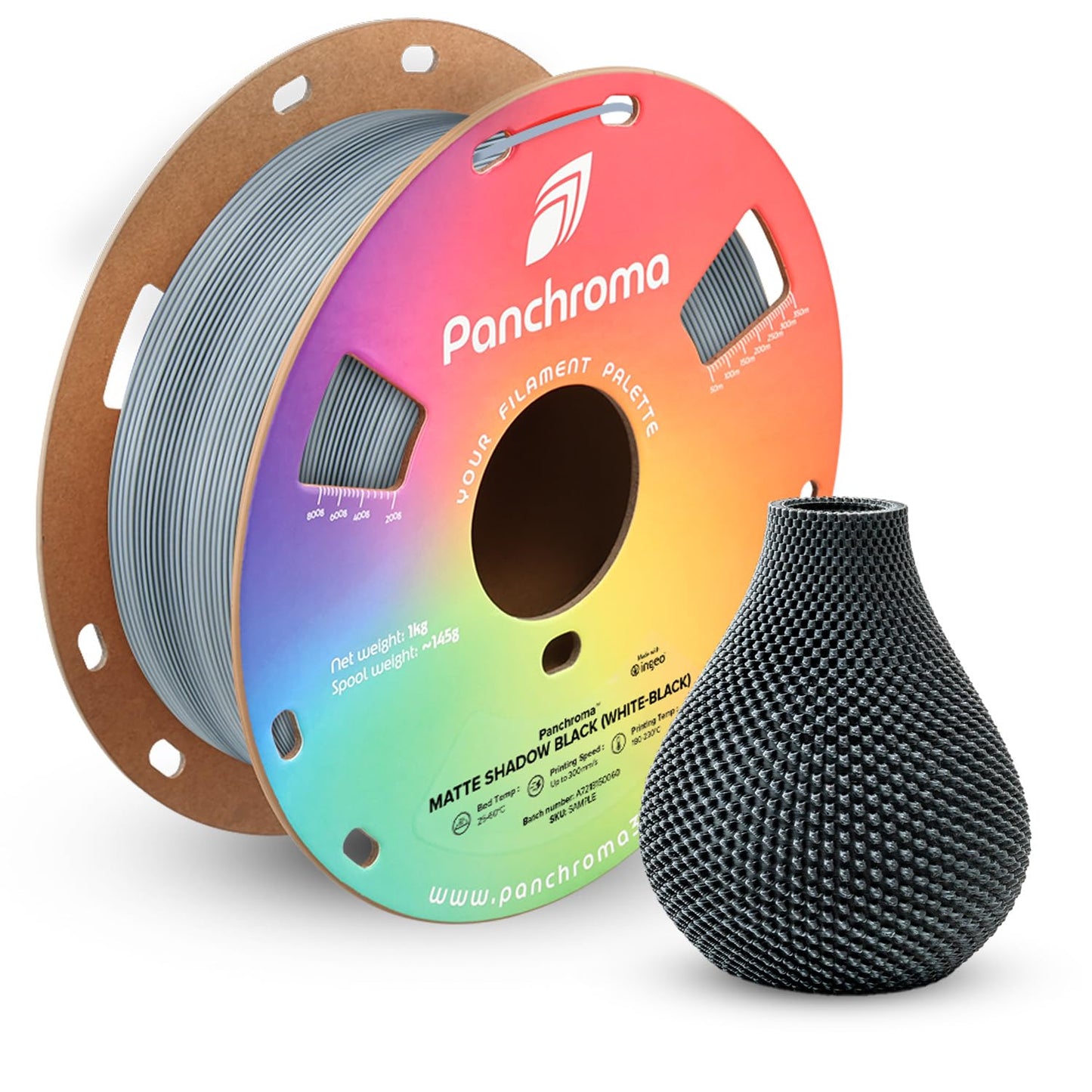 Polymaker Panchroma Dual Color Matte PLA Filament, Matte Shadow Black (White-Black) 1.75mm 3D Printing Filament, 3D Printer PLA