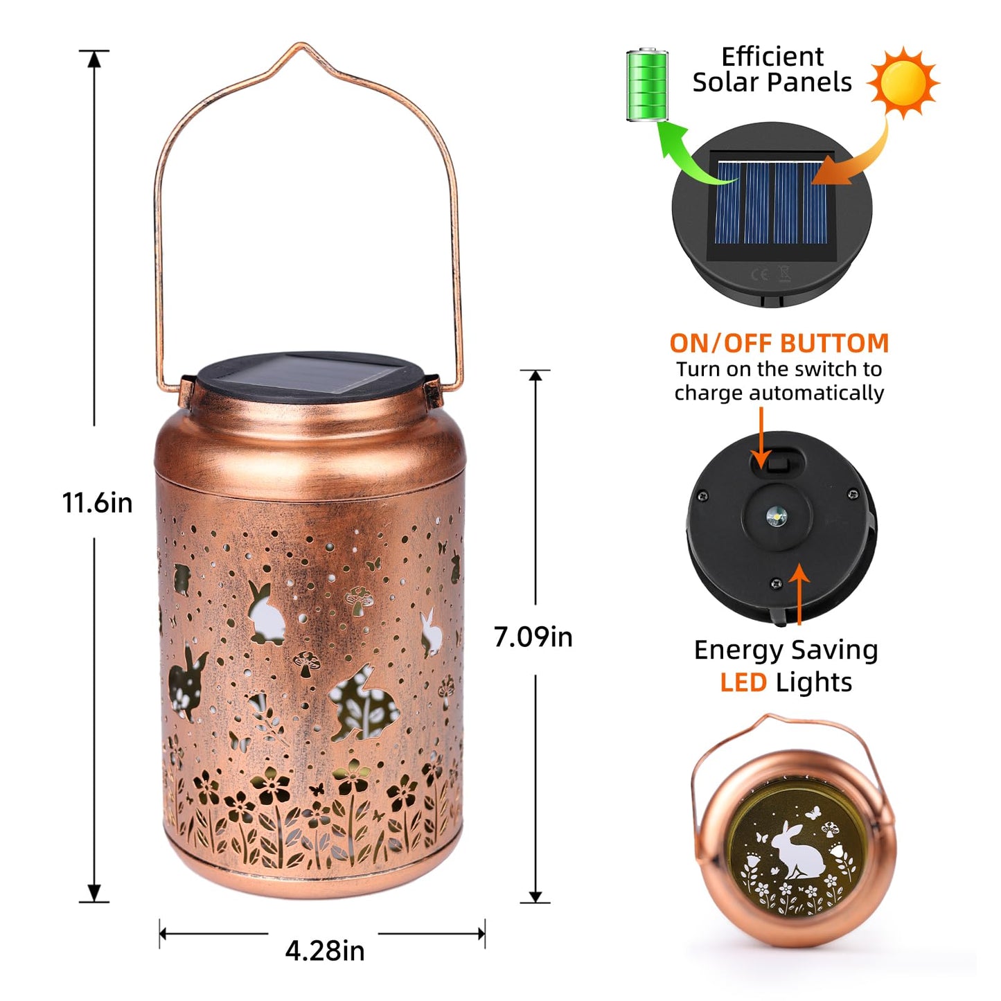 Rabbit Solar Lanterns Outdoor Waterproof Hanging Lights Garden Decor Birthday Gifts For Women Mom Grandma Metal Solar Lantern Decorative Light For Yard Porch Patio Pathway Backyard